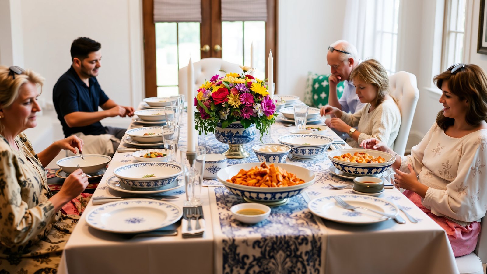 14. Blue and White Family Style Dining