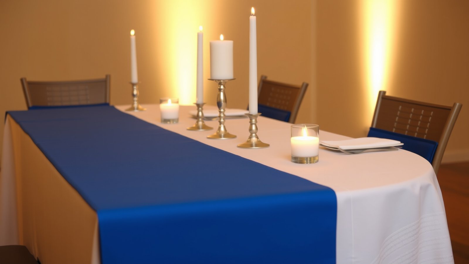 3. Blue Table Runner with White Accents