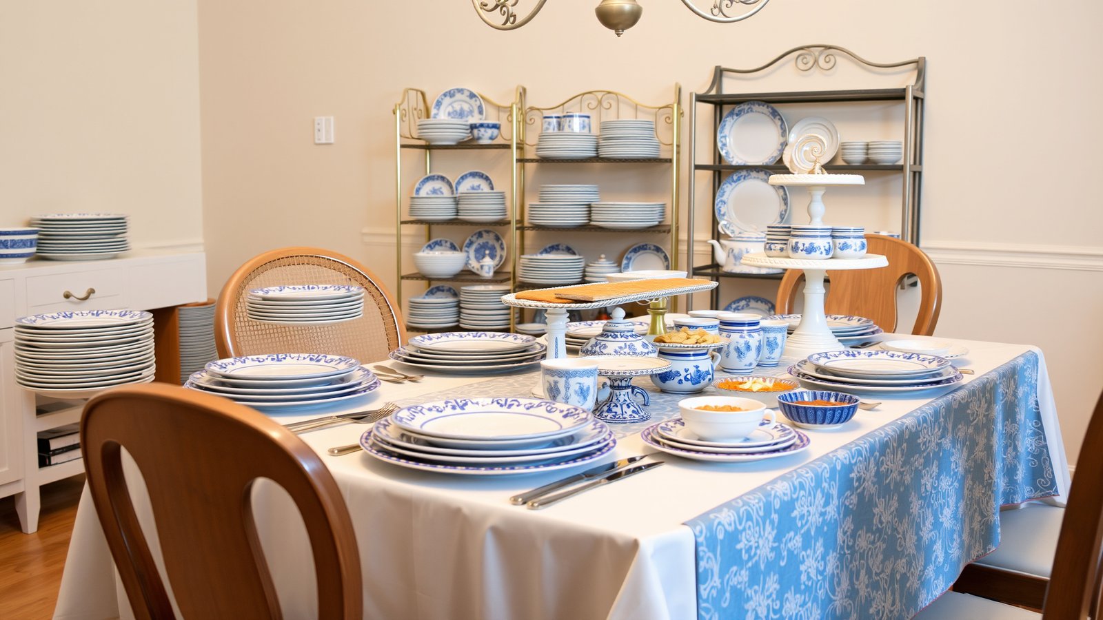 7. Blue and White Dishware Display