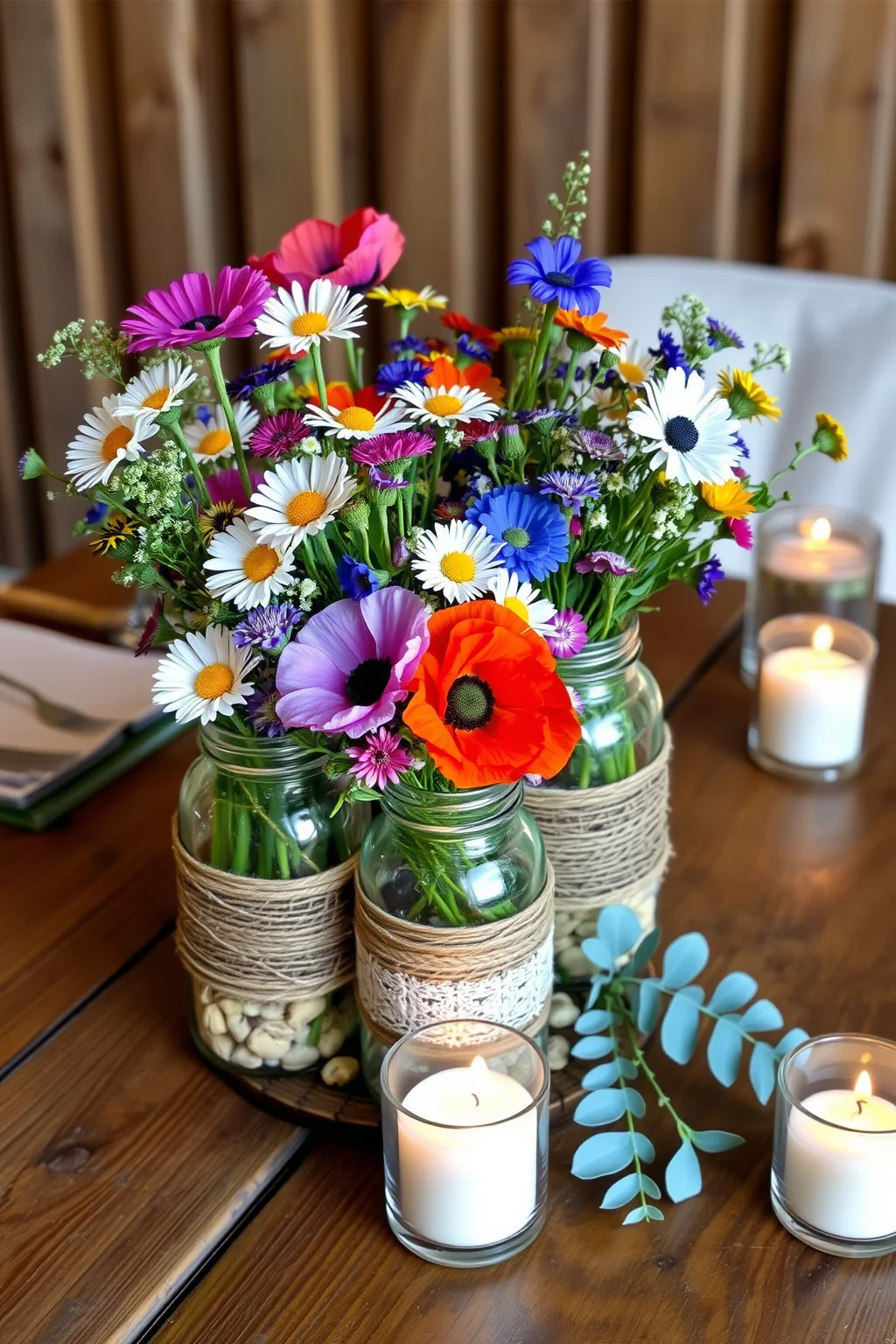 1. Rustic Mason Jar Arrangements