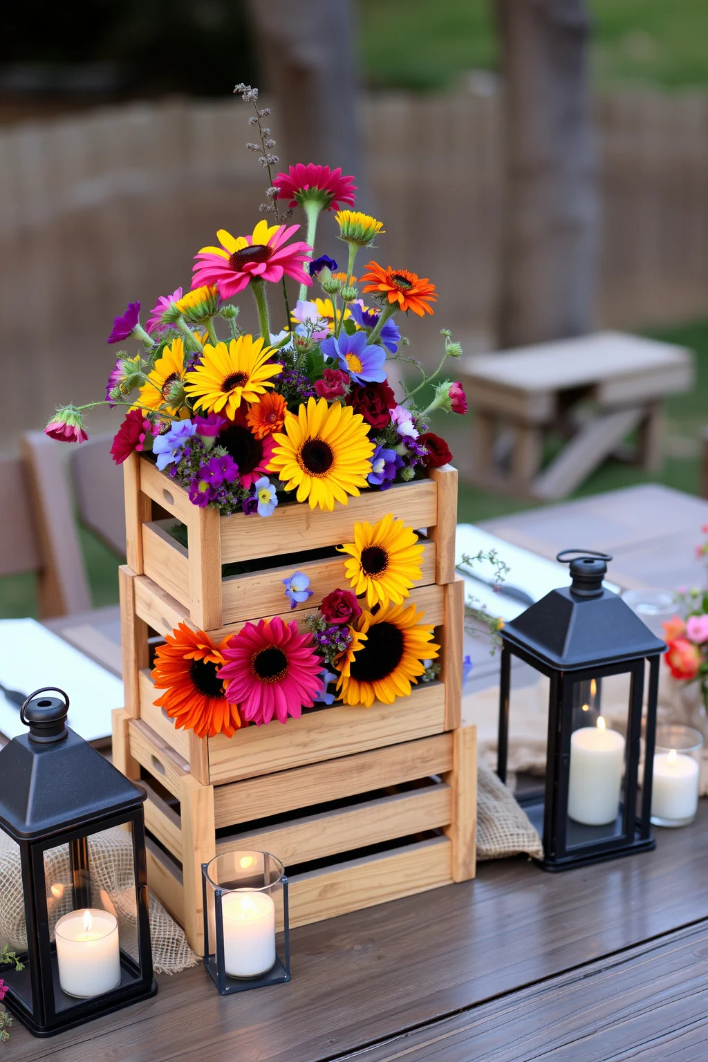 10. Wildflower Crate Arrangements