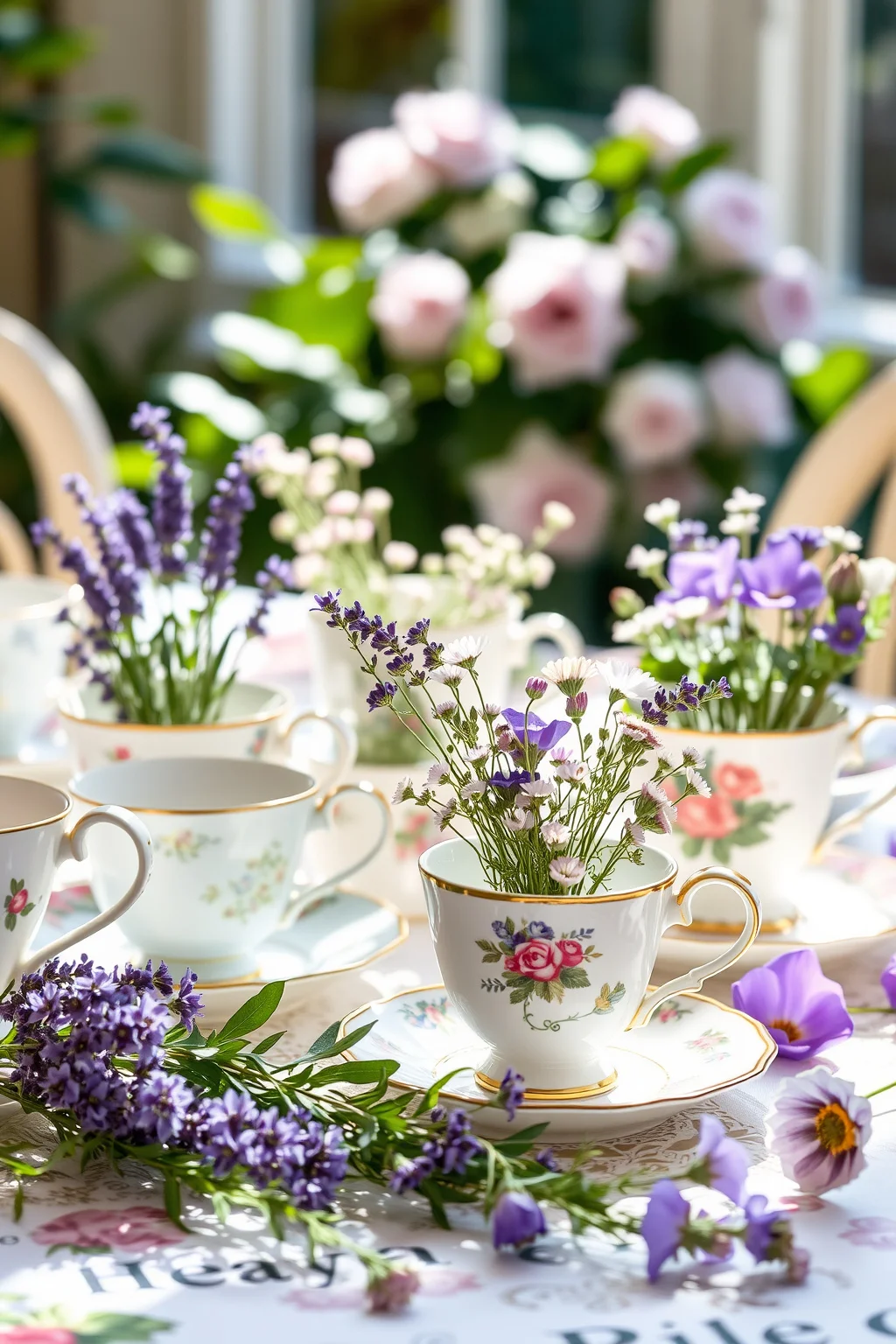 2. Wildflower Bouquets in Vintage Teacups