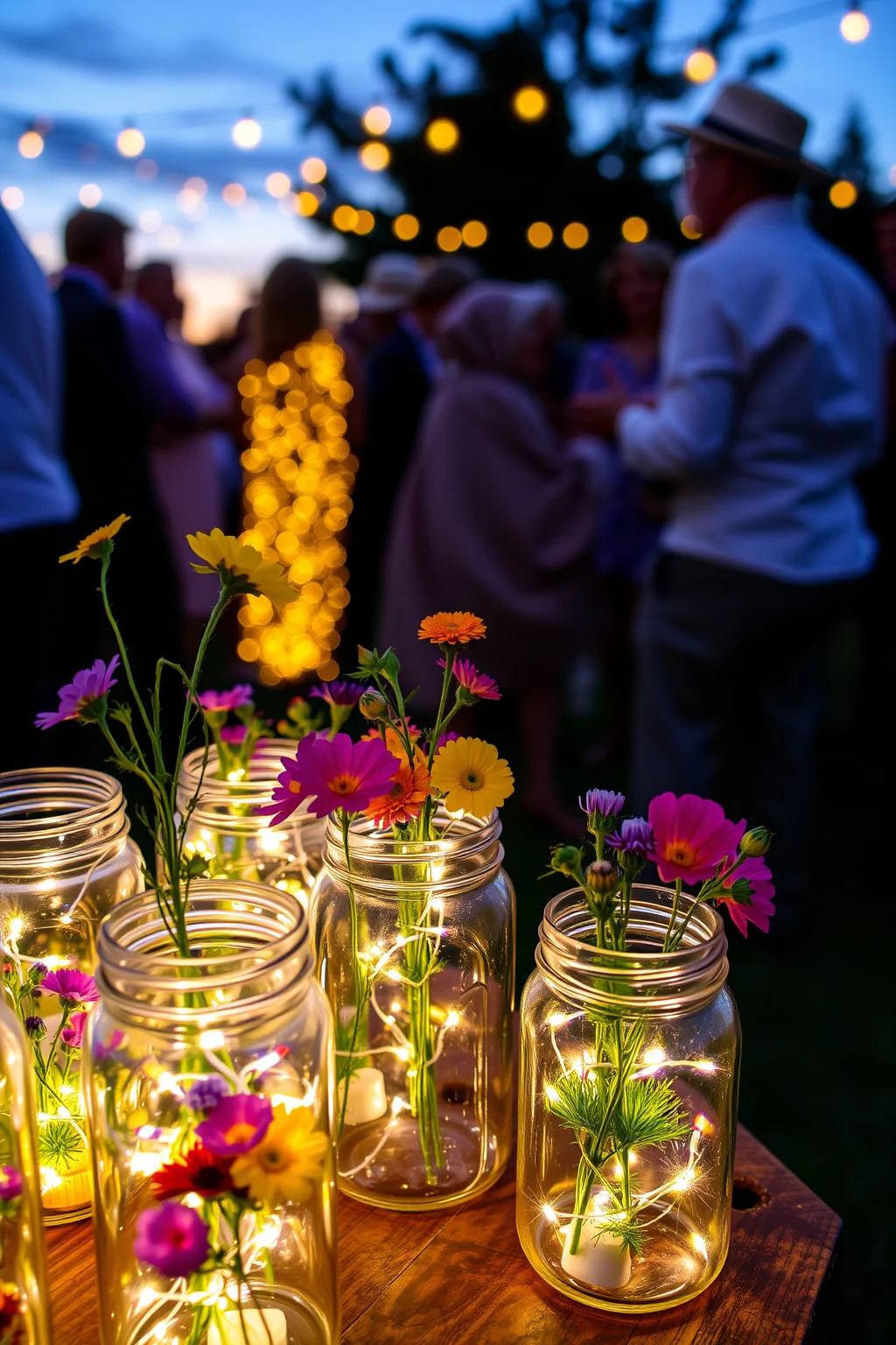6. Wildflower Jars with Fairy Lights
